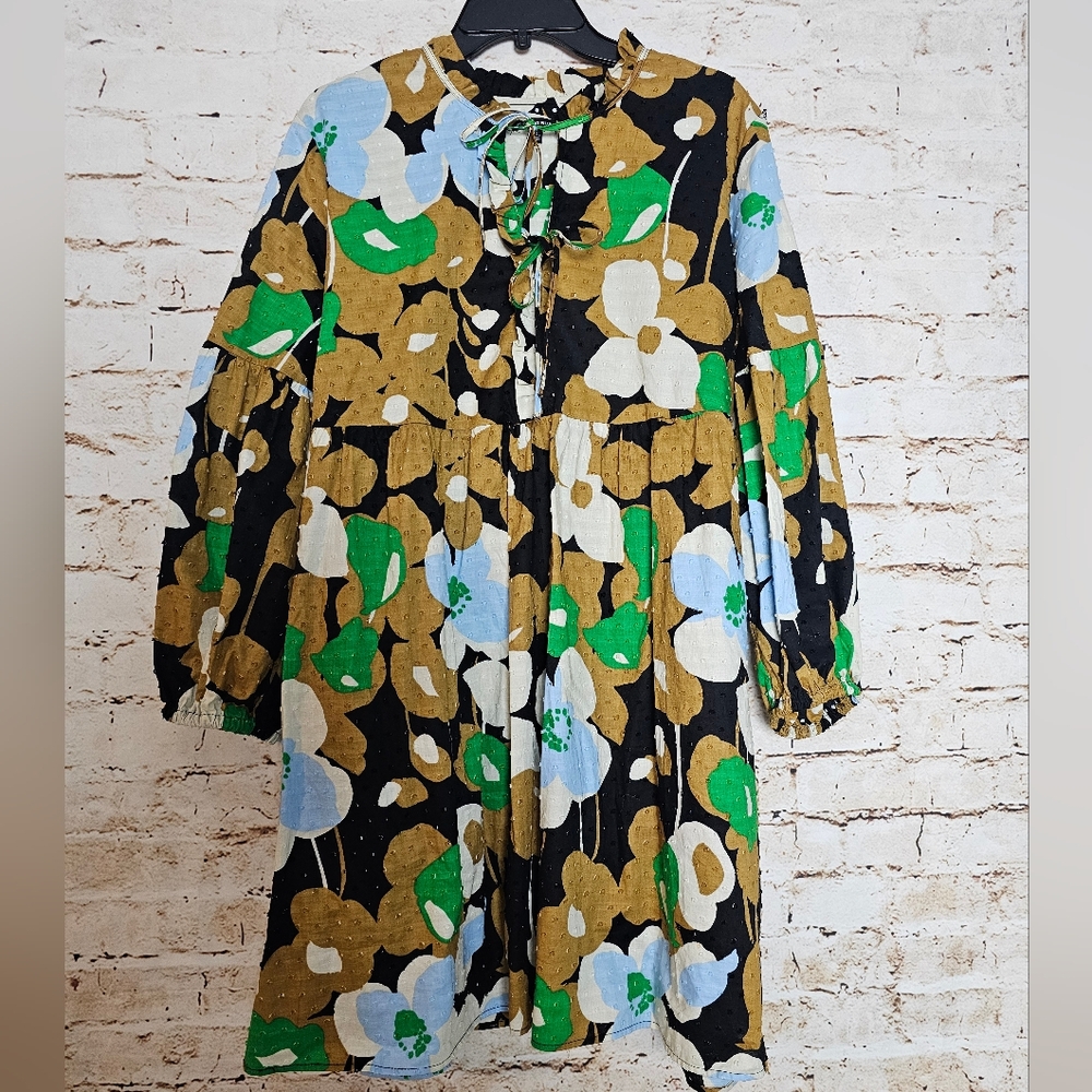 Who What Wear Dress Womens Floral 3/4 Sleeves Tiered Square Neck Mini Sz XXL